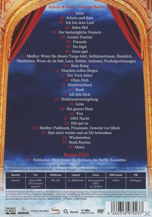 DVD-Rückseite. Text auf Deutsch. Verschiedene Lieder und zusätzliche Inhalte.