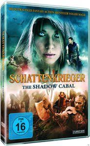 DVD-Cover: 'Schattenkrieger - The Shadow Cabal'. Eine Frau mit blauen Augen und andere Figuren in einem Wald.
