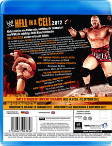 Blu-ray-Disc-Rückseite. Wrestling-Match-Bilder mit Text über eine Wrestling-Veranstaltung.