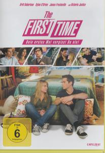 DVD-Hülle des Films The First Time. Zwei Personen sitzen auf einem Bett. Fotos der Schauspieler oben.