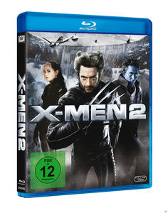Eine Blu-ray-Filmhülle mit dem Cover des Films X-Men 2 und einem Bewertungssymbol.
