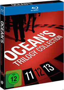 Ocean's Trilogy Collection DVD-Cover. Personensilhouetten auf rotem Hintergrund. Zahlen 11,12,13.
