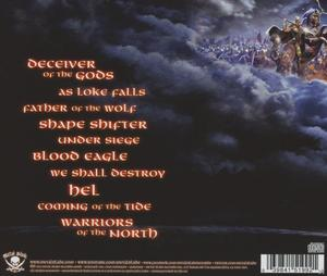 Albumcover mit Songtiteln und einer Kampfszene mit Kriegern und dunklen Wolken.