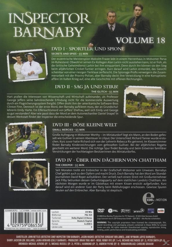 DVD-Cover von Inspector Barnaby, Volume 18. Enthält Schauspieler und Szenen aus der Serie.