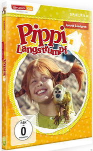DVD-Cover von 'Pippi Langstrumpf', ein Mädchen mit roten Zöpfen und einem Affen.