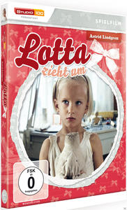 Eine DVD-Hülle mit einem Bild eines jungen Mädchens. Der Filmtitel lautet Lotta zieht um.