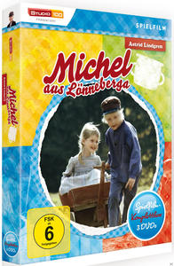 DVD-Cover von Michel aus Lönneberga, mit zwei Kindern und einem Wagen.