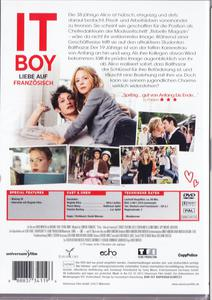 DVD-Rückseite von 'IT BOY'. Mehrere Fotos eines Paares und andere Szenen. Text auf Französisch.