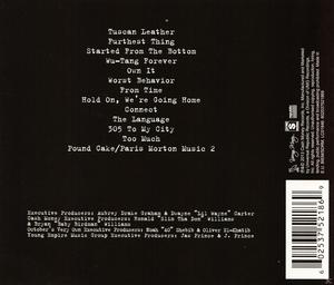 Album-Rückseite. Enthält Songtitel und Credits in weißem Text auf schwarzem Hintergrund.