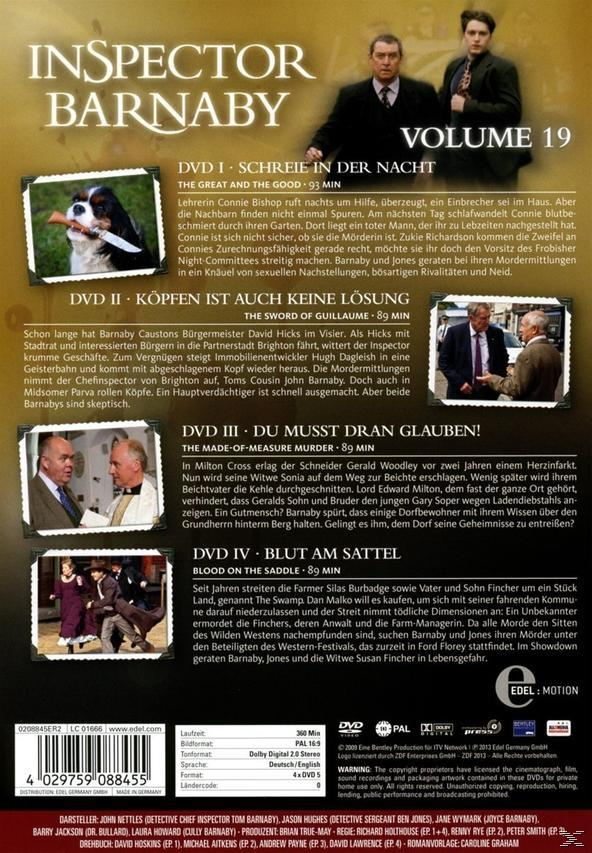DVD-Cover für Inspector Barnaby Band 19. Zeigt einen Hund und zwei Männer in Anzügen.