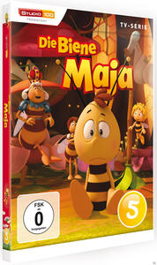 DVD-Cover: Die Zeichentrickserie, Biene Maja. Eine Zeichentrickbiene mit Text.