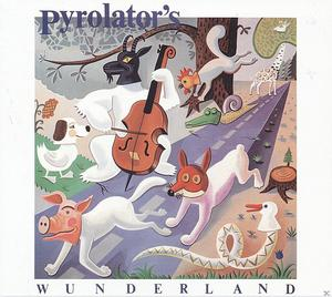 Albumcover, 'Pyrolators Wunderland'. Cartoon-Szene mit Tieren auf einer Straße, bunt und skurril.