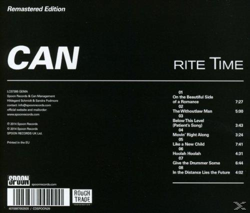 Album-Rückseite, schwarz mit der Titelliste des Albums und etwas Text. Titel: Rite Time.
