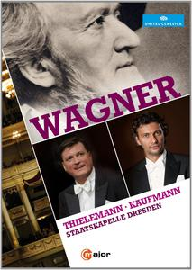 Albumcover mit Wagners Bild und zwei Männern im Anzug. Text enthält den Namen der Oper.