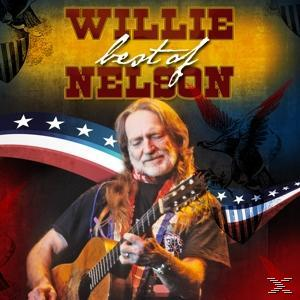 CD-Cover für Willie Nelsons Best Of. Willie mit Gitarre, amerikanisches Flaggenthema, Adler und Text.