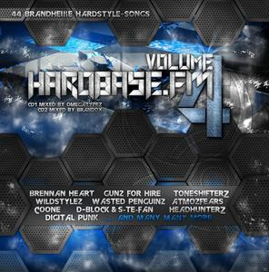 CD-Cover mit geometrischen Formen und Text für "Hardbase.FM Volume 4" und Künstlernamen.