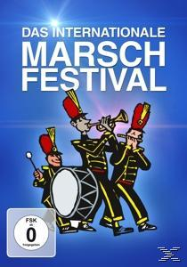 Cartoon einer Marschkapelle mit drei Mitgliedern. Text: 'Das Internationale Marsch Festival'.