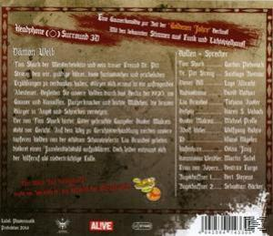 Rückseite eines CD-Covers mit Texten und Namen auf dunklem Hintergrund.