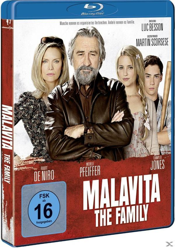 DVD-Cover des Films Malavita: The Family. Robert De Niro, Michelle Pfeiffer und Tommy Lee Jones sind zu sehen.