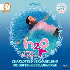 H2O Albumcover. Ein Mädchen in Pink schwebt im Wasser, umgeben von Blasen. Rosa Meerjungfrauenschwanz.