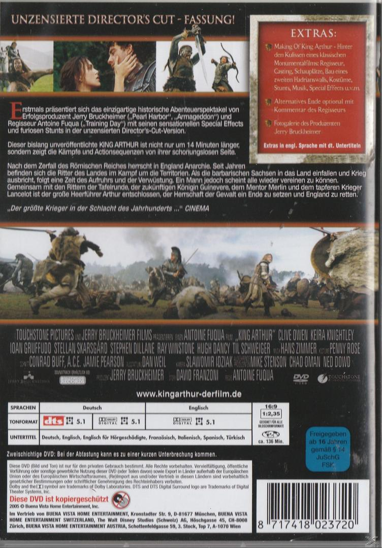DVD-Rückseite mit Text und Bildern von Menschen. 'King Arthur'.