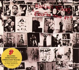 Das Albumcover der Rolling Stones 'Exile on Main St.' Collage von Fotos verschiedener Personen und Bildern.