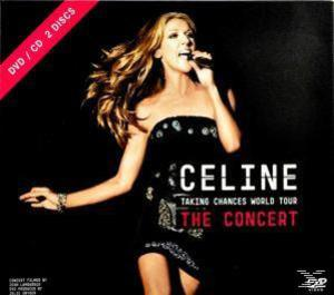 Celine auf DVD-Cover, schwarzes Kleid, singend. Text: Celine, Taking Chances World Tour, The Concert.