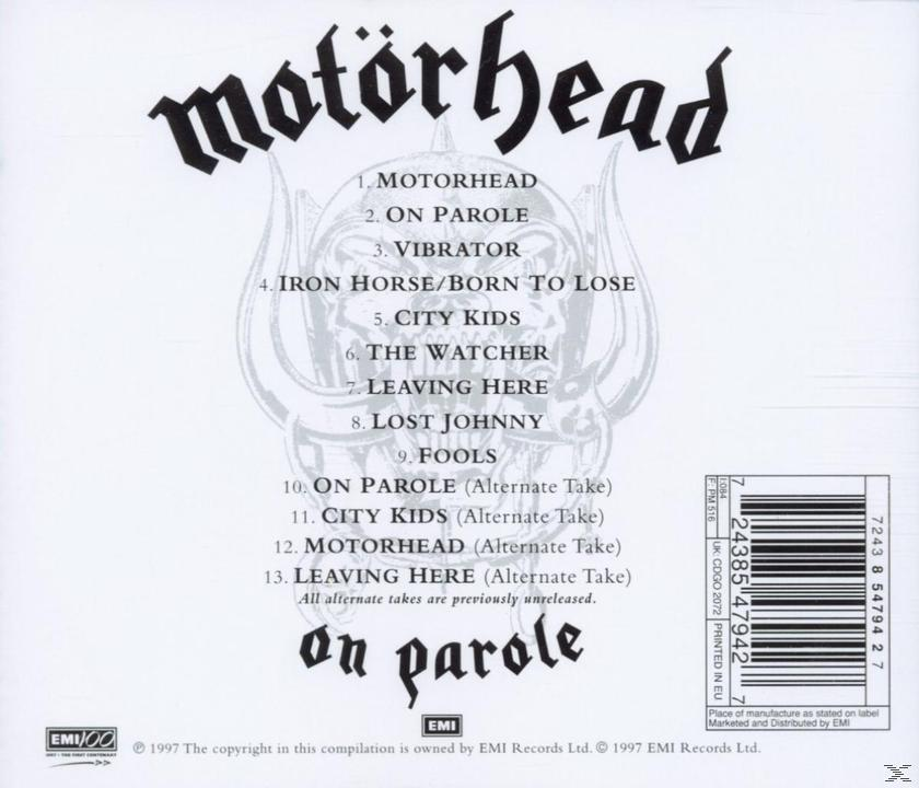 Albumcover mit Motörhead-Bandlogo und Songtiteln.