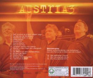 Albumcover mit drei Männern, Text: Austria3 und Songtiteln. Oranger Hintergrund.