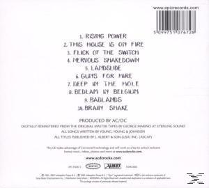 Rückseite des AC/DC-Albums 'Flick of the Switch'. Titelliste ist sichtbar.