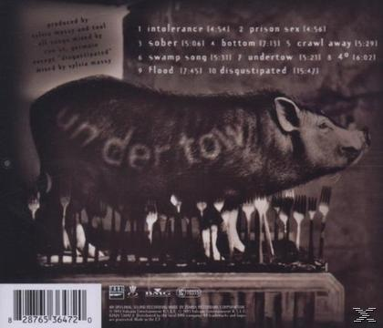 Albumcover: Schwein mit 'undertow' auf der Seite. Gabeln stecken im Boden. Songliste rechts.