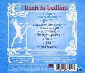 Albumrückseite, blauer Hintergrund, mit einem affenähnlichen Charakter, Titelliste und Credits.