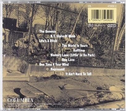 Achterkant van cd met tracklist en een sepia-kleurige afbeelding van een bosrijke omgeving.