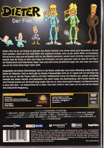 DVD-Rückseite von Dieter Der Film, mit Cartoon-Figuren und Text über den Film.