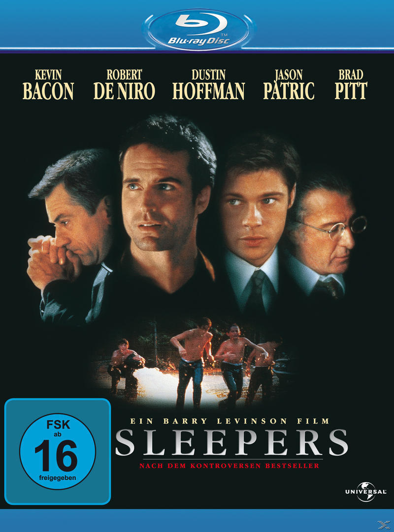 Filmcover von 'Sleepers'. Vier Männer stehen sich gegenüber. Schauspieler: Kevin Bacon, Robert De Niro, Brad Pitt.