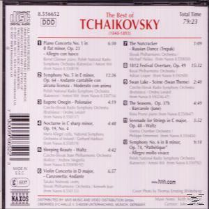 CD-Rückseite mit einer Titelliste und Details. Die CD ist 'The Best of Tchaikovsky'.