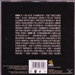 Rückseite eines Black Sabbath Albumcovers. Trackliste mit Albumdetails in weißem Text auf schwarzem Hintergrund.