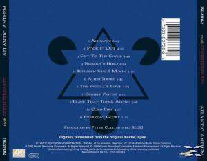 Rückseite eines Albums mit blauem Hintergrund, Dreieck und Text. Es hat einen Barcode.