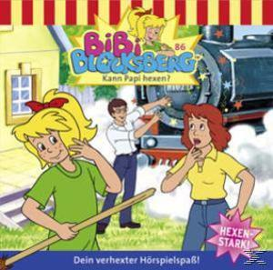 Cartoon-Cover: Bibi Blocksberg, eine Hexe, mit anderen in der Nähe eines Zuges. Text: 'Kann Papa hexen?'