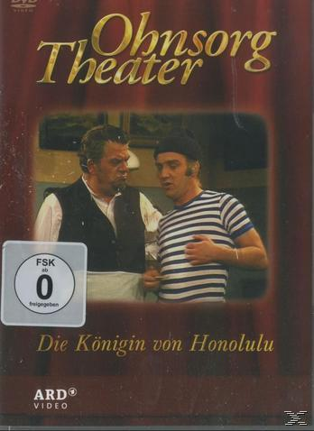 DVD-Cover mit zwei Männern auf der Bühne. Text: Ohnsorg Theater, Die Königin von Honolulu. Bewertung links.