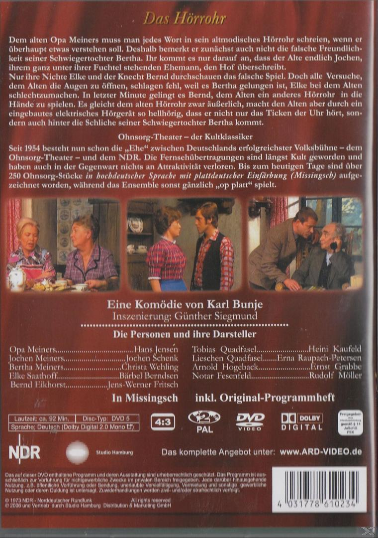 DVD-Cover. Schwarz-Weiß-Foto von Schauspielern. Text auf Deutsch. Titel: 'Das Hörrohr'.