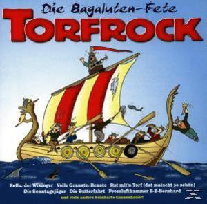 Albumcover mit Cartoon-Wikinger-Schiff. Der Titel lautet 'Die Bagaluten-Fete Torfrock'.