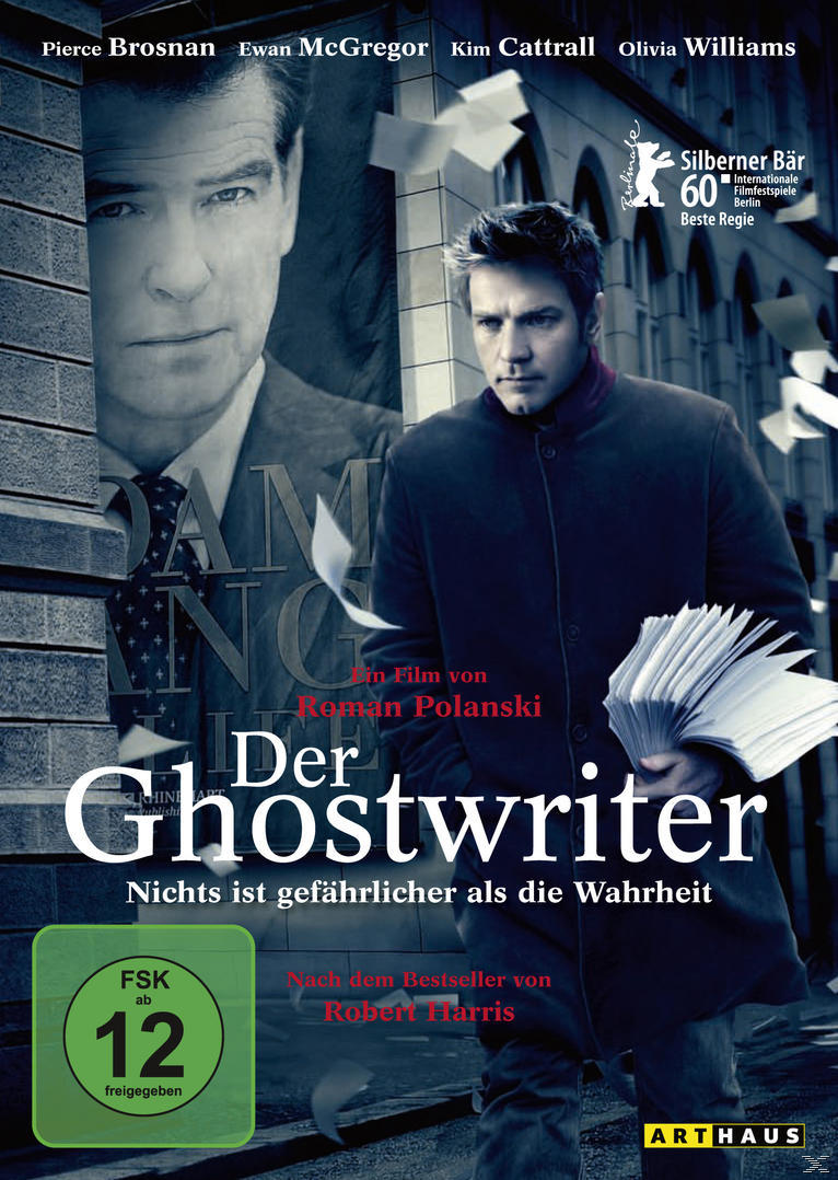 DVD-Cover von The Ghost Writer. Pierce Brosnan und Ewan McGregor sind auf dem Cover zu sehen.