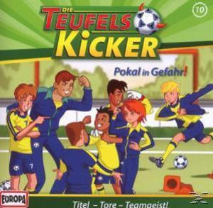 Die Teufels Kicker DVD-Cover. Cartoon-Team feiert. Fußball im Hintergrund.