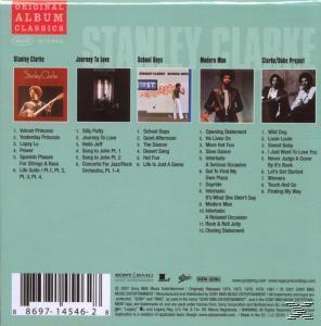 CD-Rückseite für Stanley Clarke - Original Album Classics. Enthält Fotos von Albumcovern und eine Titelliste.