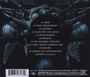 CD-Rückseite mit Titeln und Credits in einem dunklen, abstrakten Design.