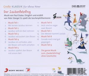 CD-Rückseite mit Noten und Text. Zeichentrickfiguren sind vorhanden. Weißer Hintergrund.
