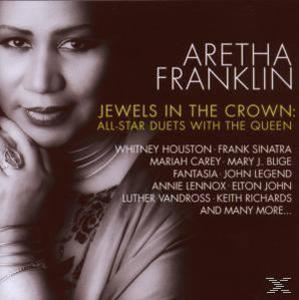 Albumcover mit Aretha Franklins Gesicht. Der Titel lautet 'Jewels in the Crown: All-Star Duets with the Queen'.