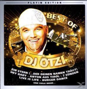 DJ Ötzi Albumcover. Ein Mann mit Hut lächelt. Goldener Rahmen mit Text.