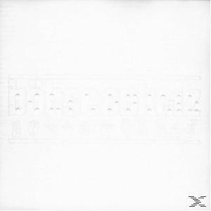 Weißes Albumcover mit geprägtem Text des Bandnamens und anderem Text.